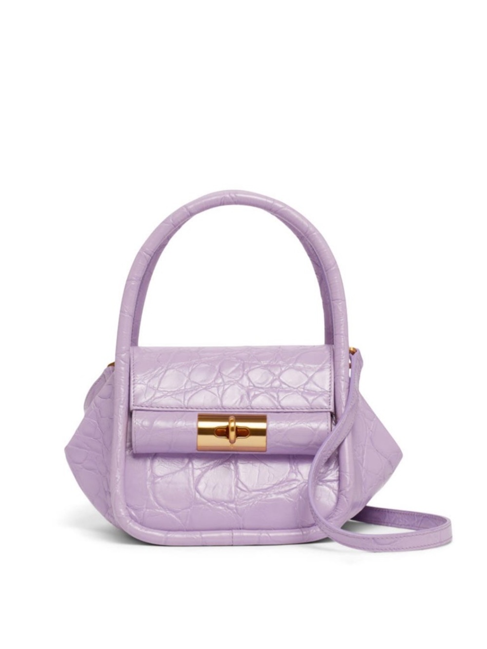 Croc-Embossed Mini Top-Handle Bag in Lilac